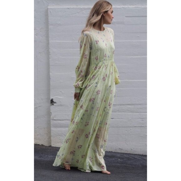 NWT $730 STINE GOYA TAMMY EMBROIDERED FLORAL MAXI DRESS GREEN JADE GARDEN L / XL - Picture 1 of 12